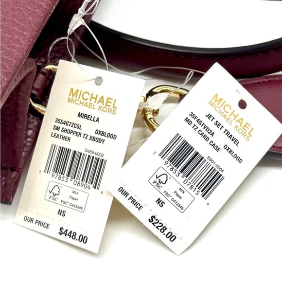 Michael Kors Mirella Small Crossbody Bag & Matching Card Case Wallet Ox Blood - Picture 11 of 11